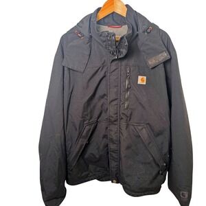 Carhartt Shoreline Jacket Black Full Zip Hooded Coat Water Repellent Mens L